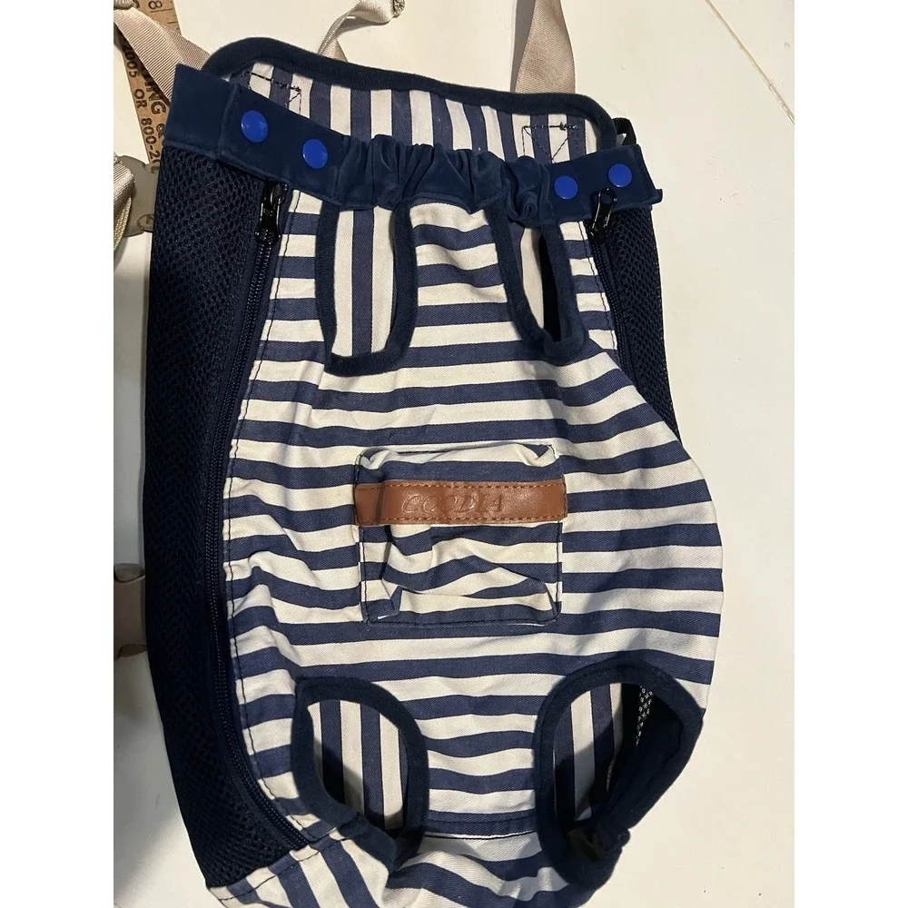 COODIA Legs Out Front Pet Dog Carrier Front Chest Backpack Blue Striped XL
